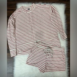 aerie Cream and Red Striped Knit Lounge Set